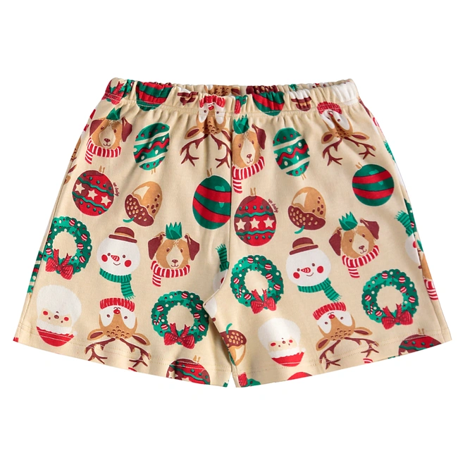 Pijama Blusa e Short em Suedine com Estampa Natalina - Bege