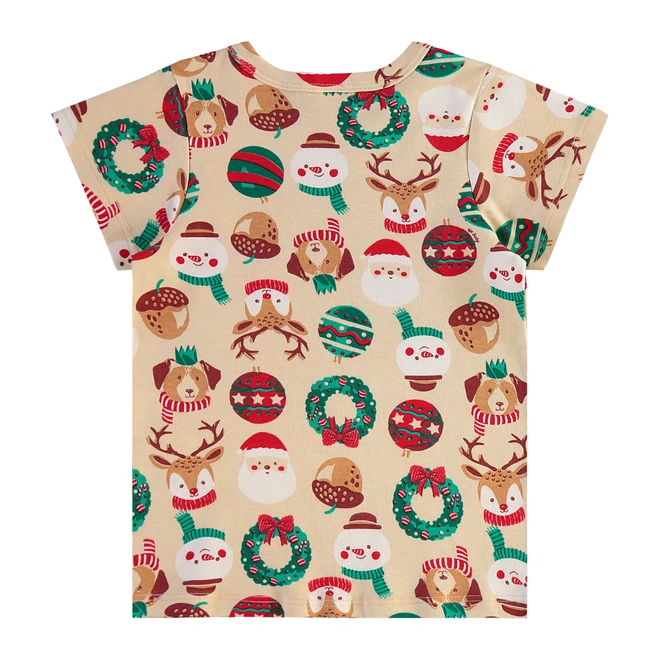 Pijama Blusa e Short em Suedine com Estampa Natalina - Bege