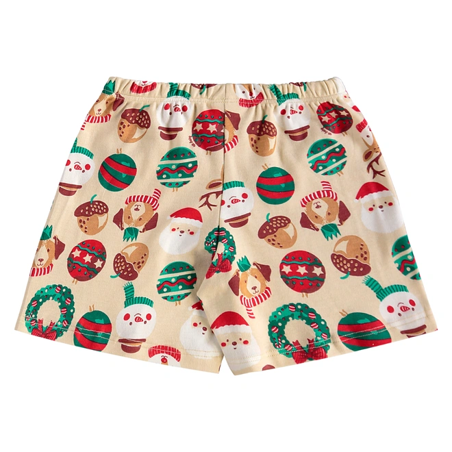 Pijama Blusa e Short em Suedine com Estampa Natalina - Bege