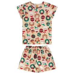 Pijama Blusa e Short em Suedine com Estampa Natalina - Bege