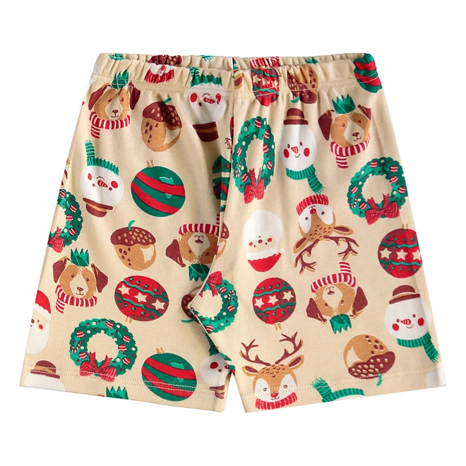 Pijama Blusa e Bermuda em Suedine com Estampa Natalina - Bege