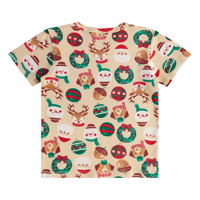 Pijama Blusa e Bermuda em Suedine com Estampa Natalina - Bege