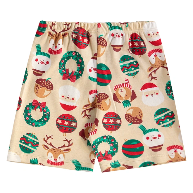 Pijama Blusa e Bermuda em Suedine com Estampa Natalina - Bege