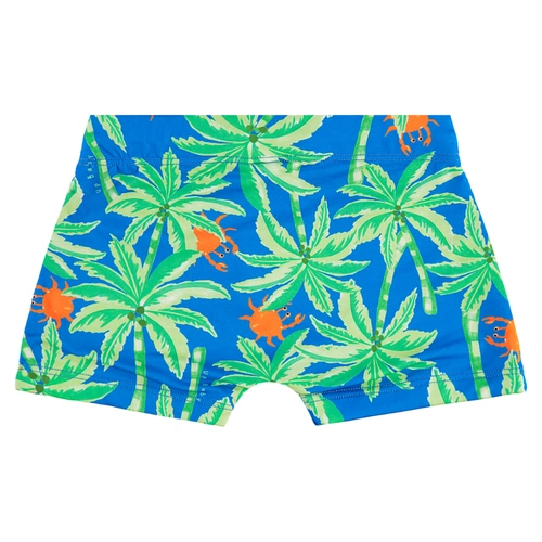 Sunga Boxer em Malha com Proteção Solar UV Estampa Coqueiros - Azul