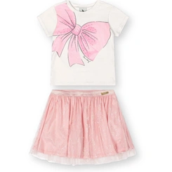 Conjunto Blusa em Cotton e Saia-Short em Malha e Tule - Natural