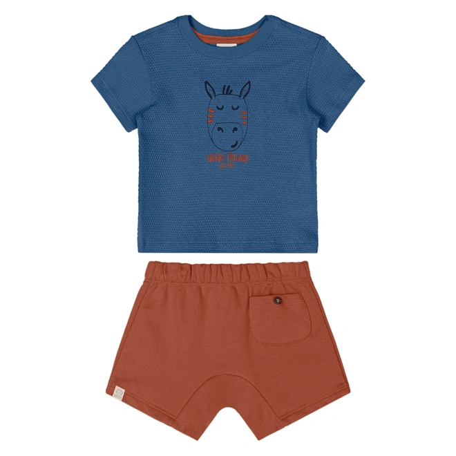 Conjunto Camisa Meia Manga Malha Colmeia e Bermuda em Moletom sem Felpa - Azul