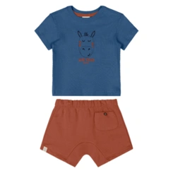 Conjunto Camisa Meia Manga Malha Colmeia e Bermuda em Moletom sem Felpa - Azul