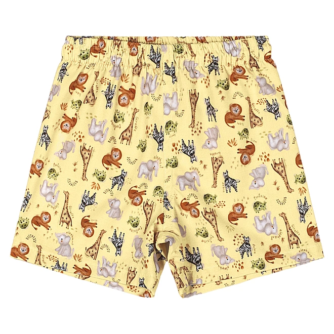 Conjunto Camisa Meia Manga em Malha e Bermuda em Microfibra Estampa de Bichos - Caqui