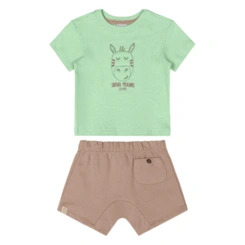 Conjunto Camisa Meia Manga Malha Colmeia e Bermuda em Moletom sem Felpa - Verde