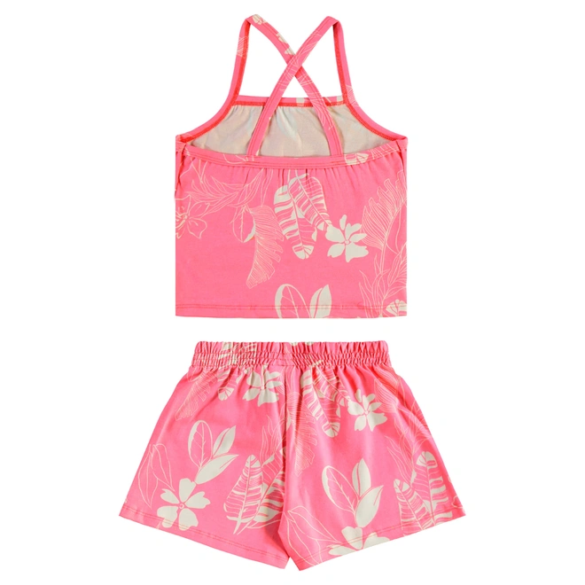 Conjunto Blusa e Short em Cotton Floral - Rosa
