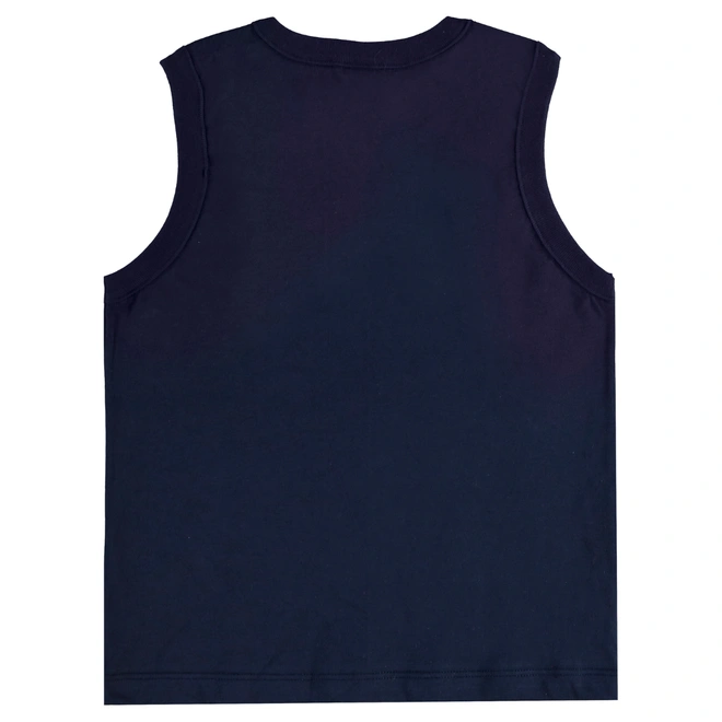 Conjunto Camiseta Regata em Malha e Bermuda em Moletom Estampa Coqueiro - Azul Escuro