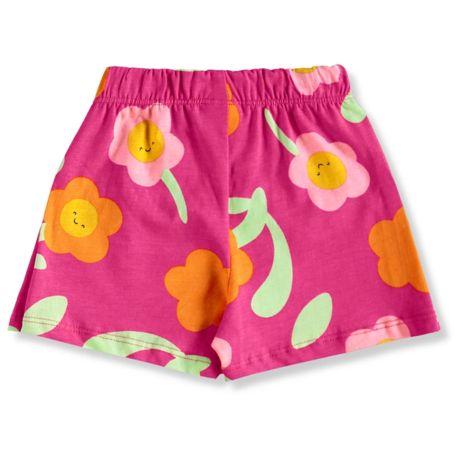 Conjunto Blusa Meia Manga e Short-Saia em Meia Malha Estampa Flores - Branco