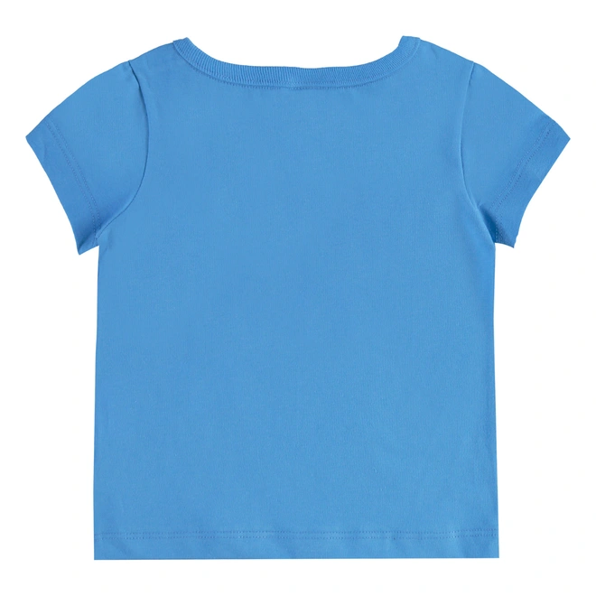 Conjunto Blusa Meia Manga e Short-Saia em Meia Malha Estampa Flores - Azul Etheral