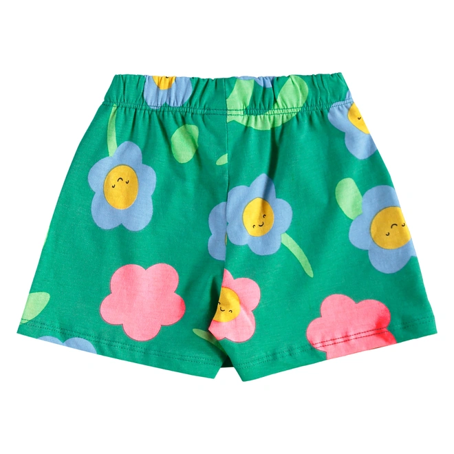 Conjunto Blusa Meia Manga e Short-Saia em Meia Malha Estampa Flores - Azul Etheral