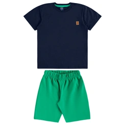 Conjunto Camisa Meia Manga em Malha e Bermuda em Moletom - Azul/Verde