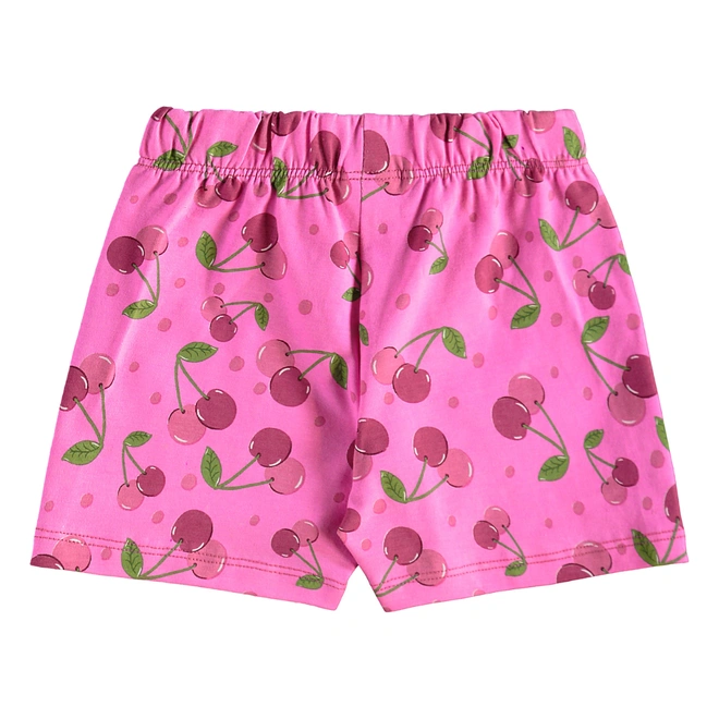 Conjunto Blusa Meia Manga em Malha e Short em Cotton Estampa Cherry - Lilás Neon