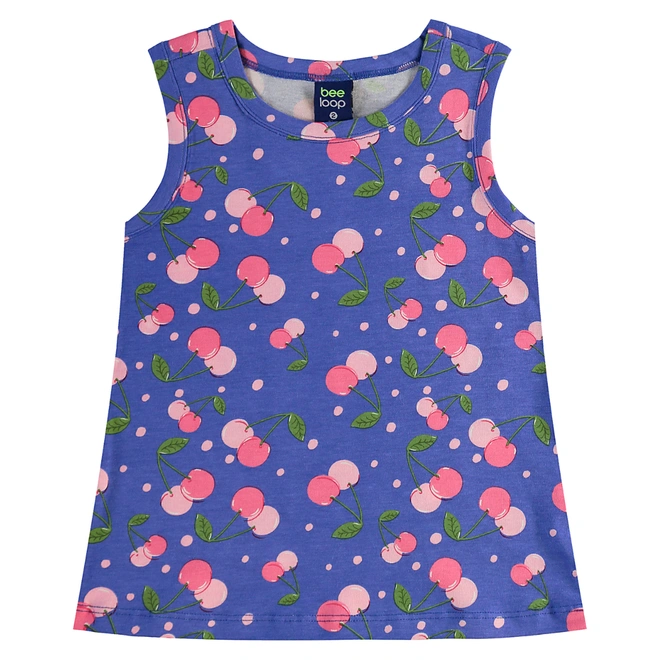 Conjunto Camiseta Regata em Malha e Bermuda Ciclista em Cotton Cherry - Azul/Rosa