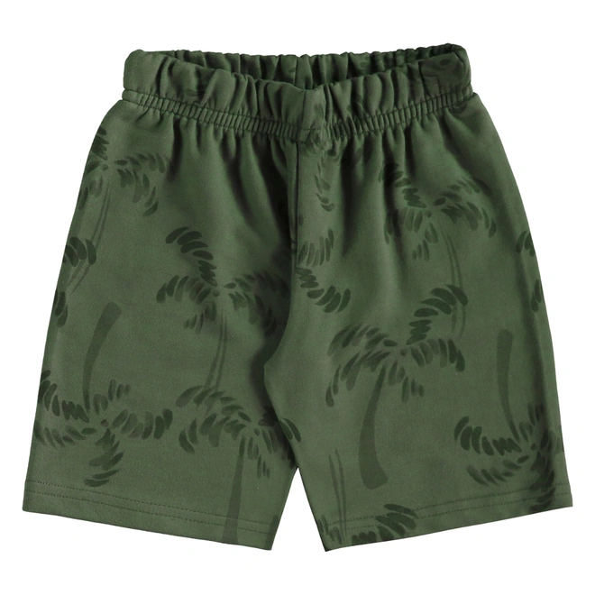 Conjunto Camiseta Regata em Malha e Bermuda em Moletom Estampa Coqueiro - Bege