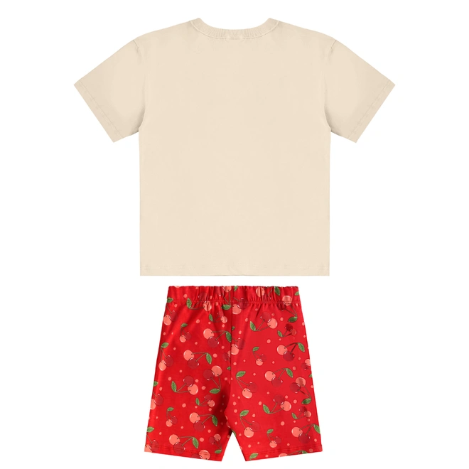 Conjunto Blusa Meia Manga e Bermuda em Cotton Cherry - Bege