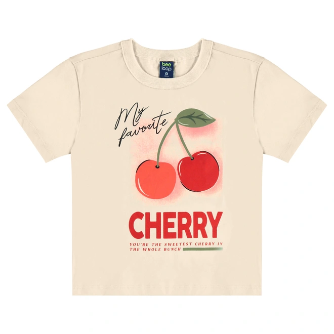 Conjunto Blusa Meia Manga e Bermuda em Cotton Cherry - Bege