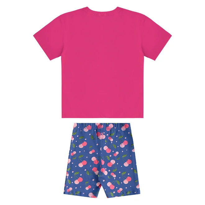 Conjunto Blusa Meia Manga e Bermuda em Cotton Cherry - Framboesa