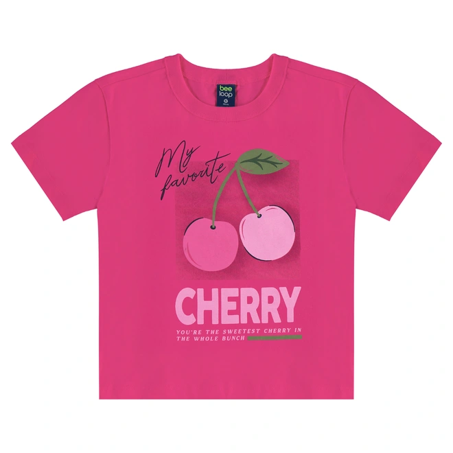 Conjunto Blusa Meia Manga e Bermuda em Cotton Cherry - Framboesa