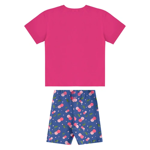 Conjunto Blusa Meia Manga e Bermuda em Cotton Cherry - Framboesa