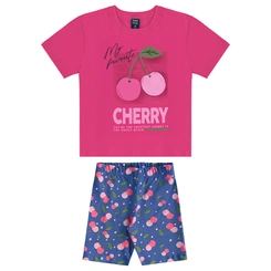 Conjunto Blusa Meia Manga e Bermuda em Cotton Cherry - Framboesa