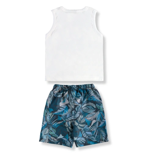 Conjunto Camiseta Regata em Malha e Bermuda em Microfibra - Branco