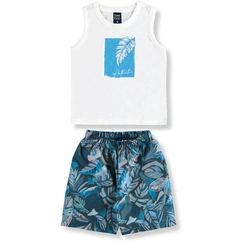 Conjunto Camiseta Regata em Malha e Bermuda em Microfibra - Branco