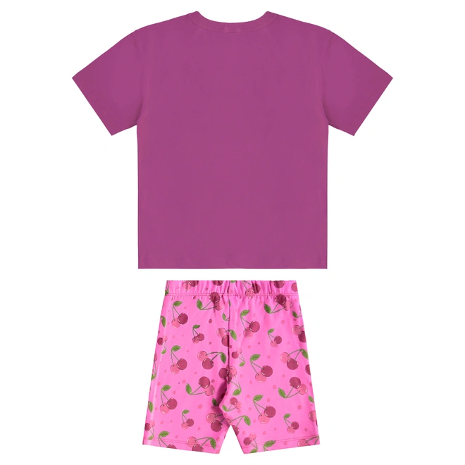 Conjunto Blusa Meia Manga e Bermuda em Cotton Cherry - Lilás Neon