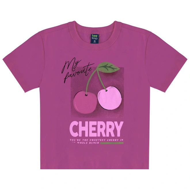 Conjunto Blusa Meia Manga e Bermuda em Cotton Cherry - Lilás Neon