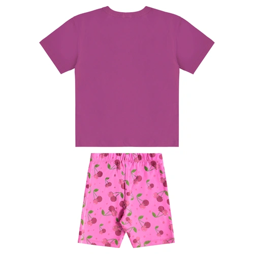 Conjunto Blusa Meia Manga e Bermuda em Cotton Cherry - Lilás Neon