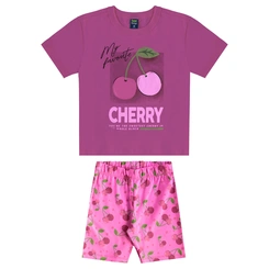 Conjunto Blusa Meia Manga e Bermuda em Cotton Cherry - Lilás Neon
