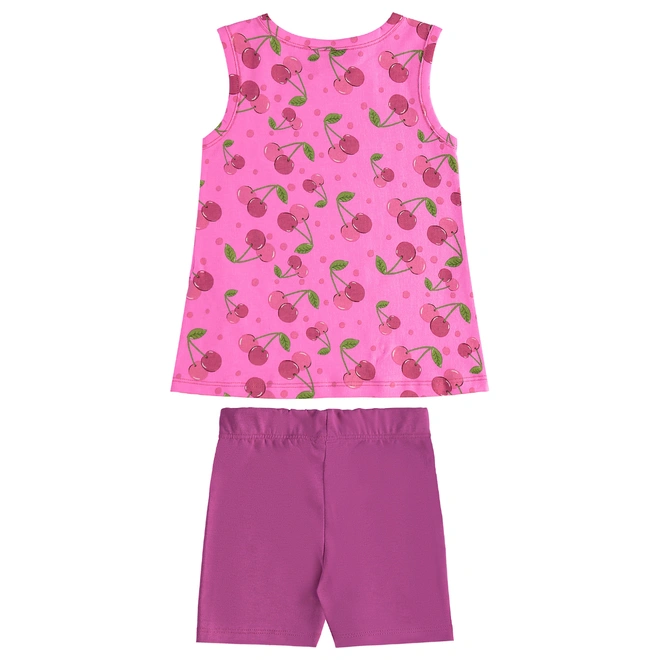 Conjunto Camiseta Regata em Malha e Bermuda Ciclista em Cotton Cherry - Lilás Neon