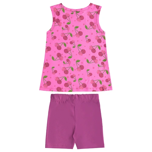 Conjunto Camiseta Regata em Malha e Bermuda Ciclista em Cotton Cherry - Lilás Neon