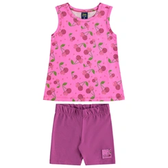 Conjunto Camiseta Regata em Malha e Bermuda Ciclista em Cotton Cherry - Lilás Neon