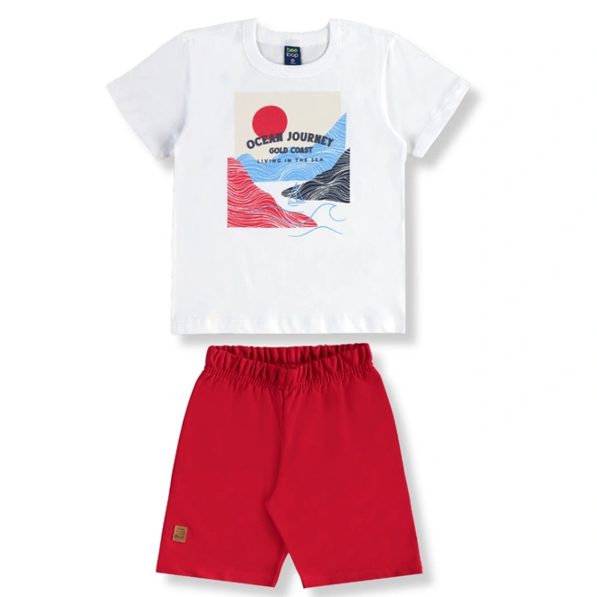 Conjunto Camisa Meia Manga em Malha e Bermuda em Moletom - Branco