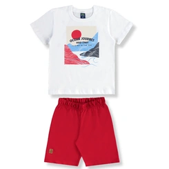 Conjunto Camisa Meia Manga em Malha e Bermuda em Moletom - Branco