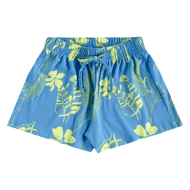 Conjunto Blusa e Short em Cotton Floral - Azul