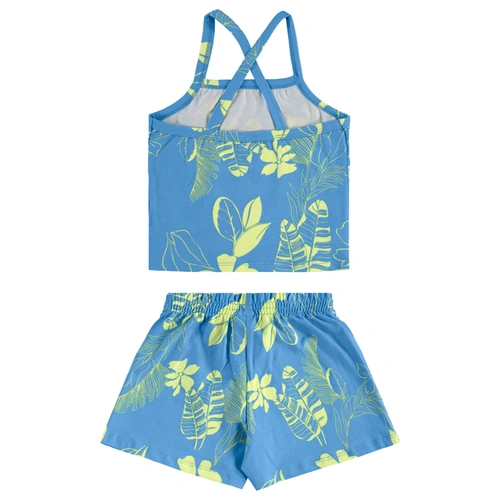 Conjunto Blusa e Short em Cotton Floral - Azul