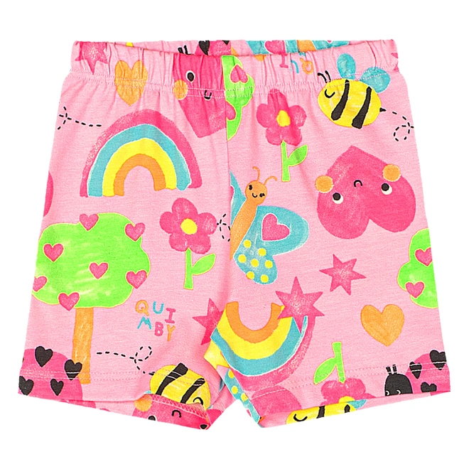 Conjunto Blusa Manga Curta e Bermuda em Cotton Arco-Iris - Baunilha