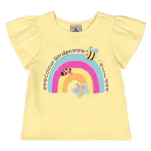 Conjunto Blusa Manga Curta e Bermuda em Cotton Arco-Iris - Baunilha