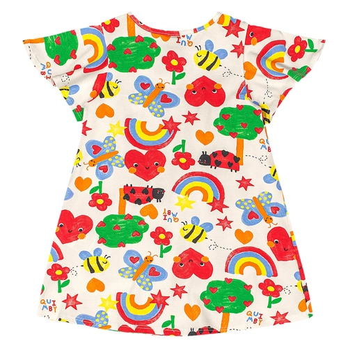 Vestido Manga Curta em Cotton Estampa Abstrata - Off White