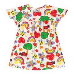 Vestido Manga Curta em Cotton Estampa Abstrata - Off White