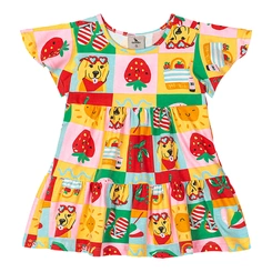 Vestido Manga Curta em Cotton Estampa Abstrata - Vermelho