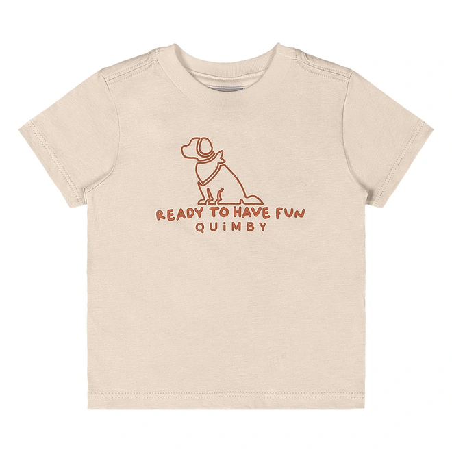 Conjunto Camisa meia Manga em Malha e Bermuda em Moletom sem Felpa - Bege