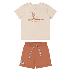 Conjunto Camisa meia Manga em Malha e Bermuda em Moletom sem Felpa - Bege