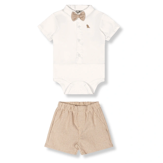 Conjunto Body e Bermuda em Tecido com Gravata - Natural