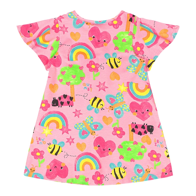 Vestido Manga Curta em Cotton Estampa Abstrata - Rosa